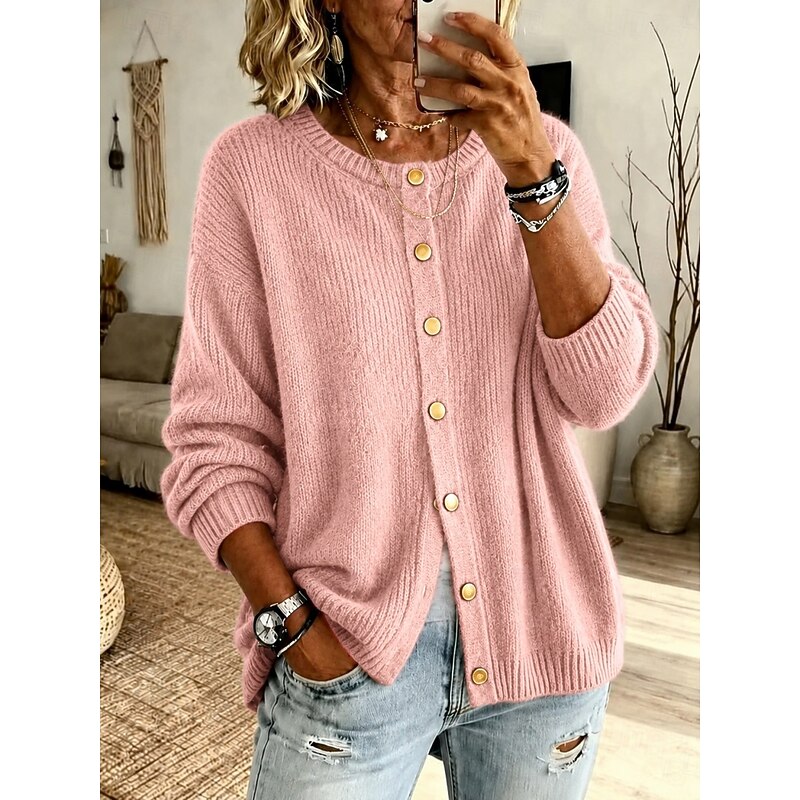 Molly | Women's Button Up Cardigan Sweater – Crew Neck Knit Cardigan