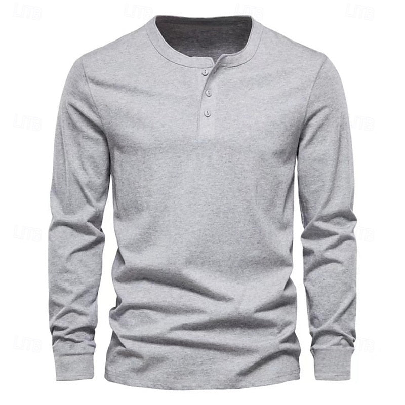 Liam | Men's Long Sleeve Henley Shirt – Button Placket Layering Top
