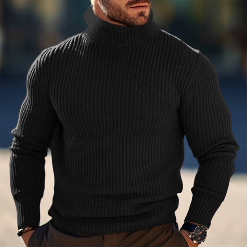 Wade | Men's Slim Fit Turtleneck Knit Sweater – Ribbed Pullover