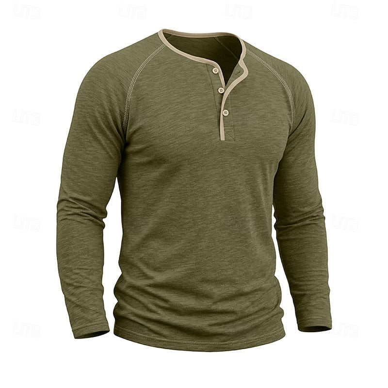 Adam | Men's Long Sleeve Henley Shirt – Classic Button Placket Top