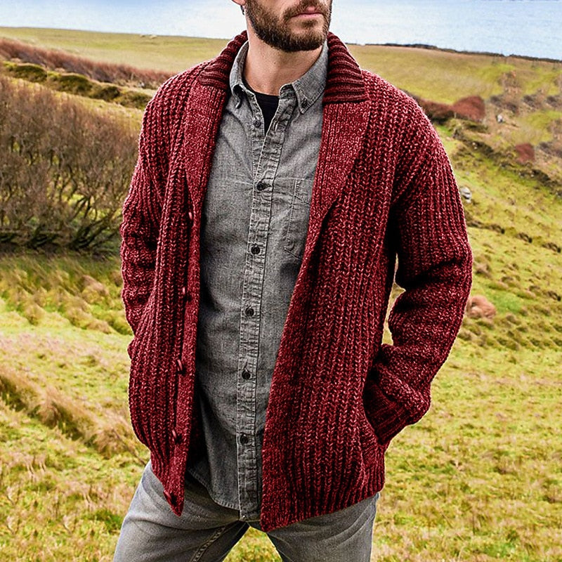 Kane | Men's Shawl Collar Cardigan Sweater – Red