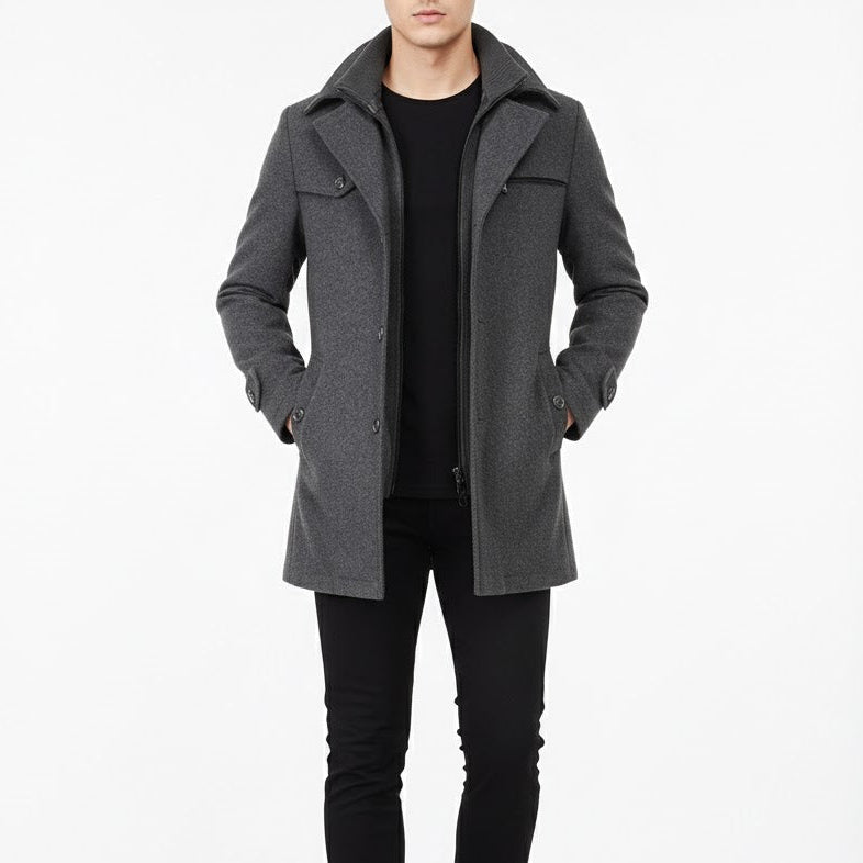 Oren | Men's Stand Collar Winter Coat – Tailored Wool Look Overcoat