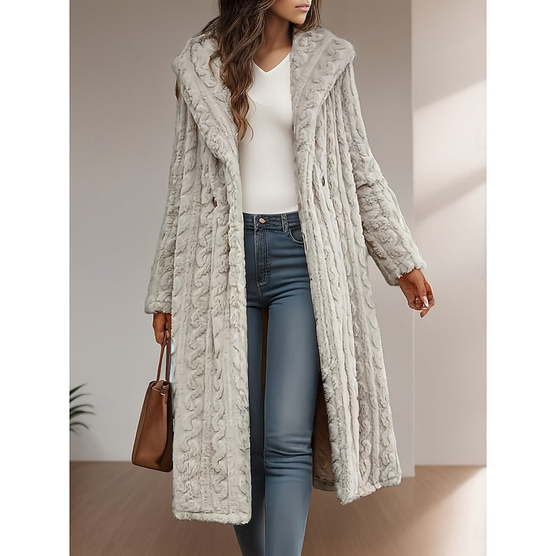 Bree | Women's Plush Longline Winter Coat – Apricot