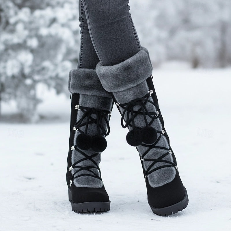 Eva | Women's Lace Up Winter Boots – Plush Lined Fur Trim Ankle Boots