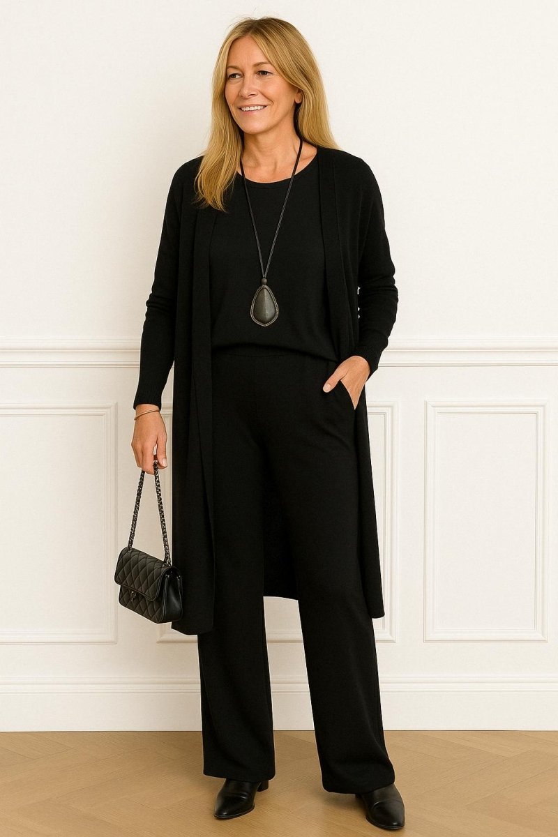 Ines | Women's Three Piece Knit Matching Set – Long Cardigan Lounge Set