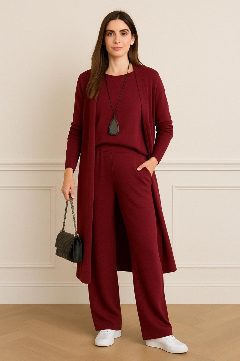 Ines | Women's Three Piece Knit Matching Set – Long Cardigan Lounge Set