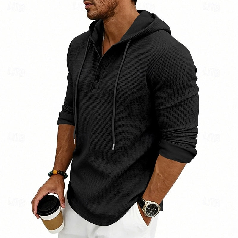 Wyatt | Men's Henley Hoodie – Breathable Relaxed Fit Hooded Shirt