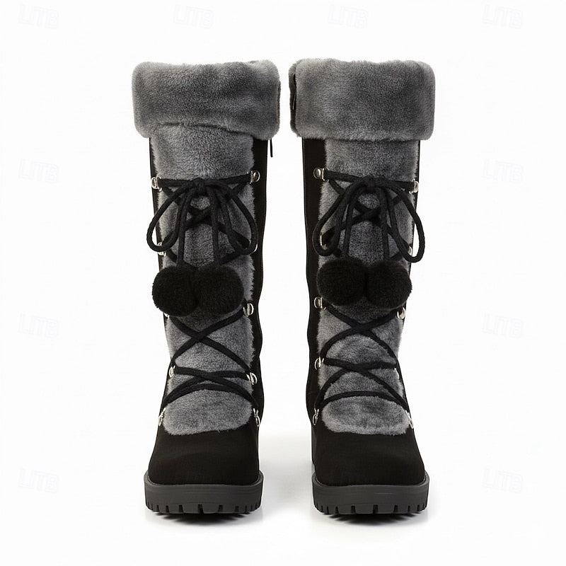 Eva | Women's Lace Up Winter Boots – Plush Lined Fur Trim Ankle Boots