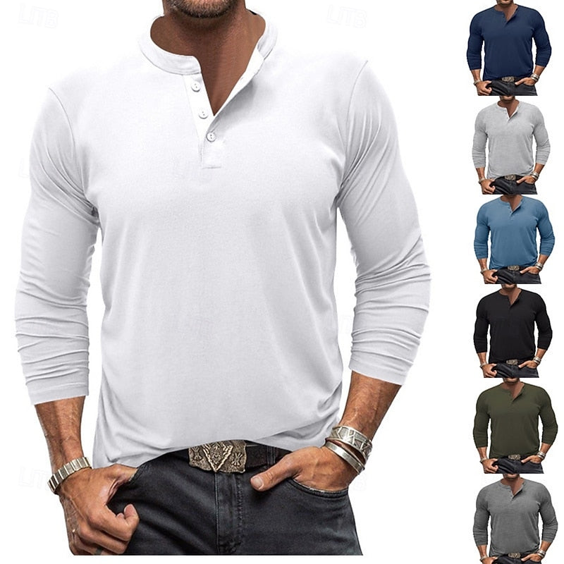 Liam | Men's Long Sleeve Henley Shirt – Button Placket Layering Top