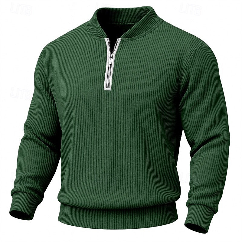 Forrest | Men's Ribbed Quarter Zip Knit Sweater – Standing Collar Pullover