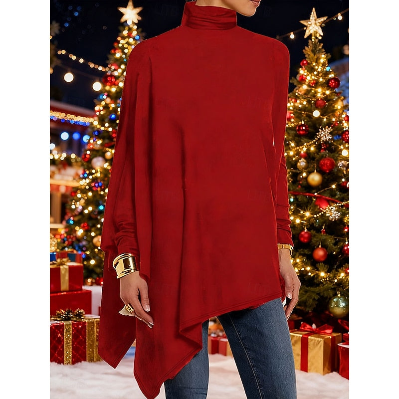 Talia | Women's Draped Turtleneck Knit Sweater – Asymmetric Long Pullover