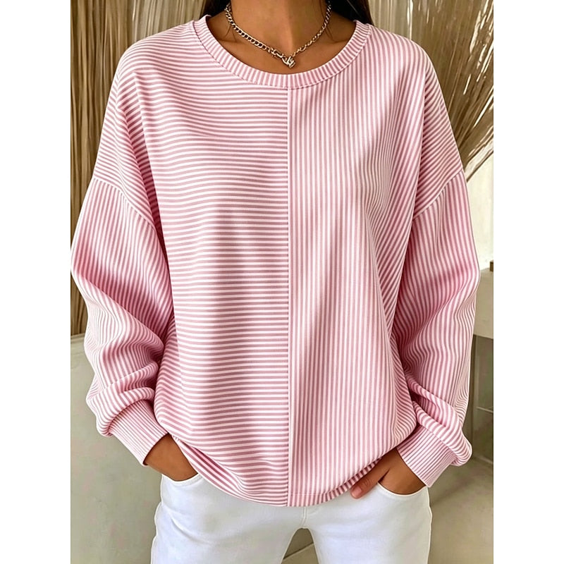 Maeve | Women's Striped Oversized Sweatshirt – Pink