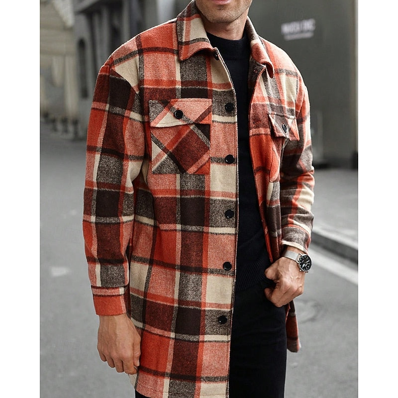 Emmett | Men's Warm Plaid Overshirt – Orange