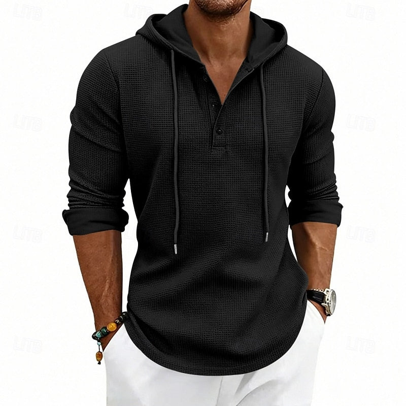 Wyatt | Men's Henley Hoodie – Black