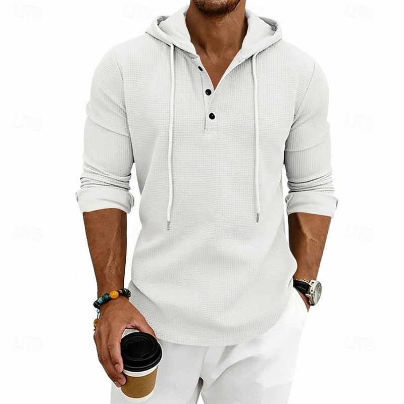 Wyatt | Men's Henley Hoodie – White