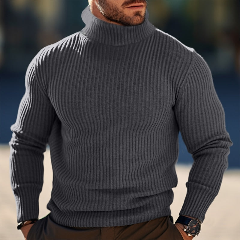 Wade | Men's Slim Fit Turtleneck Knit Sweater – Ribbed Pullover